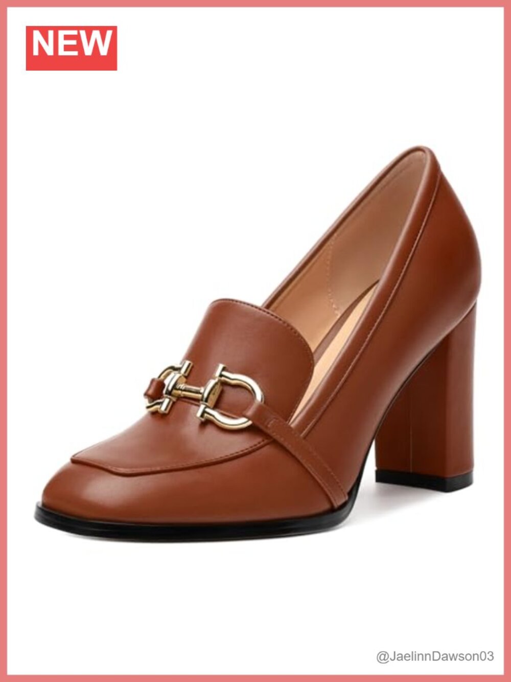 Women's Square Toe Chunky Heel Loafers with Gold Metal Buckle for Party Dress